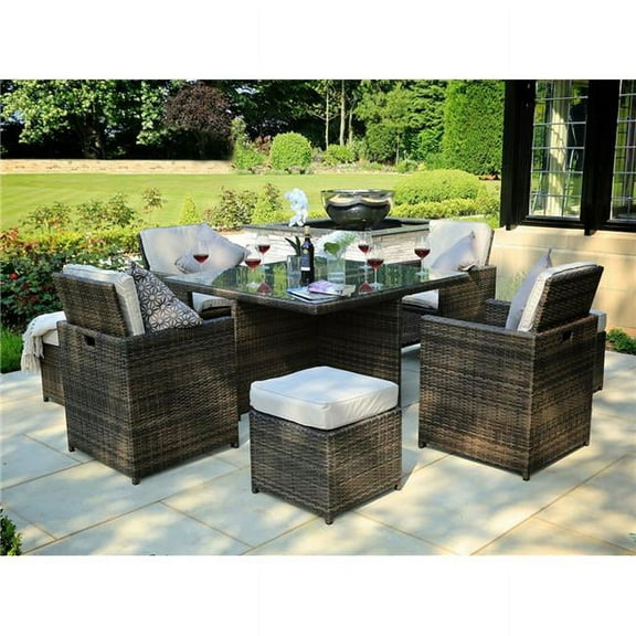 9 Piece Outdoor PE Rattan Wicker Patio Dining Table Set, Brown