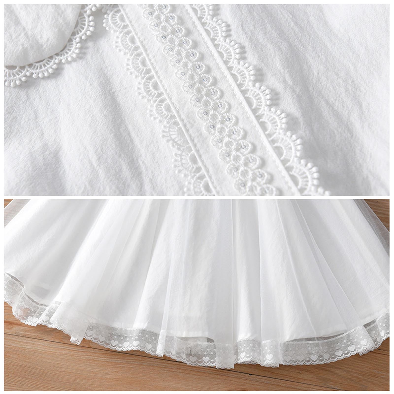 CHEEREAM Toddler Girls Casual Dress Puff Sleeve A-Line Swing Flared Party Birthday Dresses with Peter Pan Collar for 2-14 Years White 4 Years