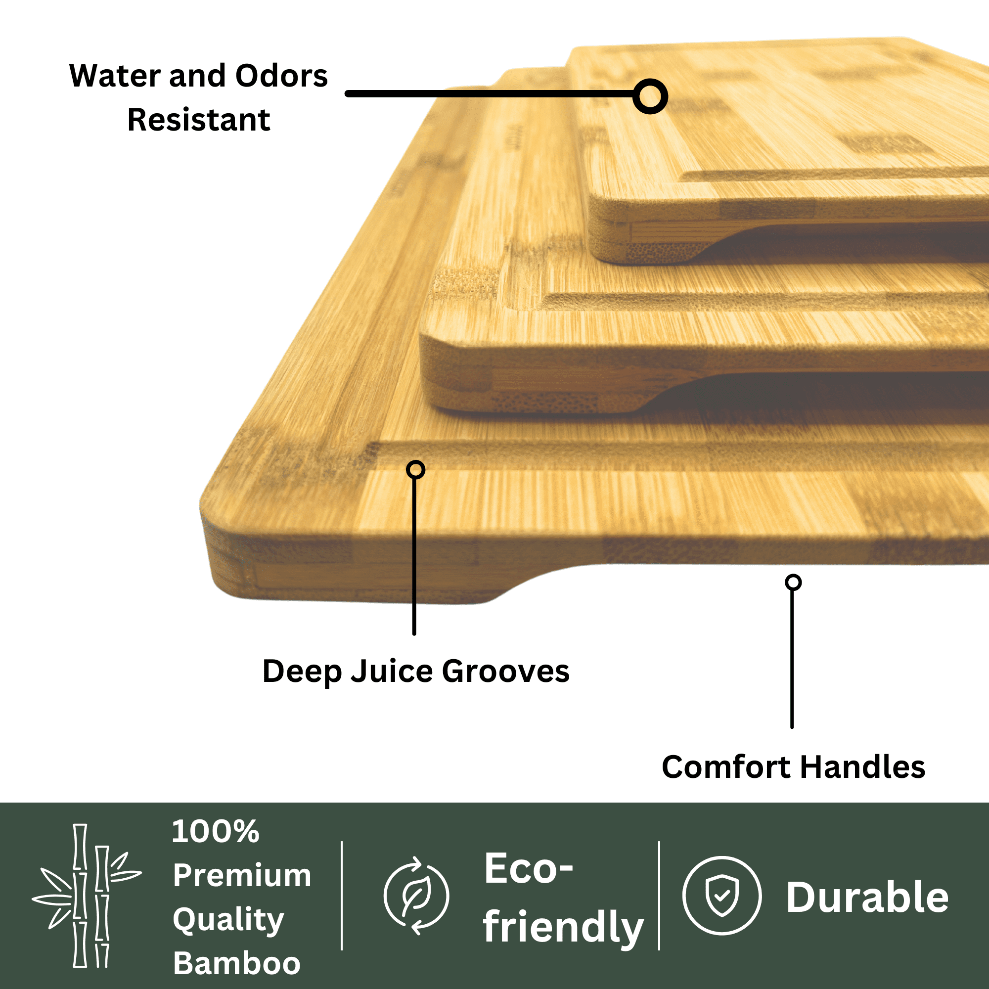 onncom Set of 3 Bamboo Wooden Cutting Boards for Kitchen Meal Prep & Serving- Kitchen Gadgets Gift
