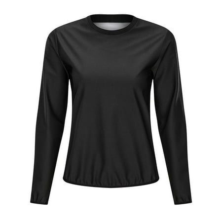 Underworks Womens Ultra Light Cotton Spandex Compression Crew Neck Top Long  Sleeves - Black - XS