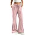thumbnail image 4 of Lmueinov Women's 100% Cotton Flare Leg Pants Elastic High Waist Adjustable D string Casual Stretchy Wide Leg Trousers with Pockets, S-XXL, 4 of 6