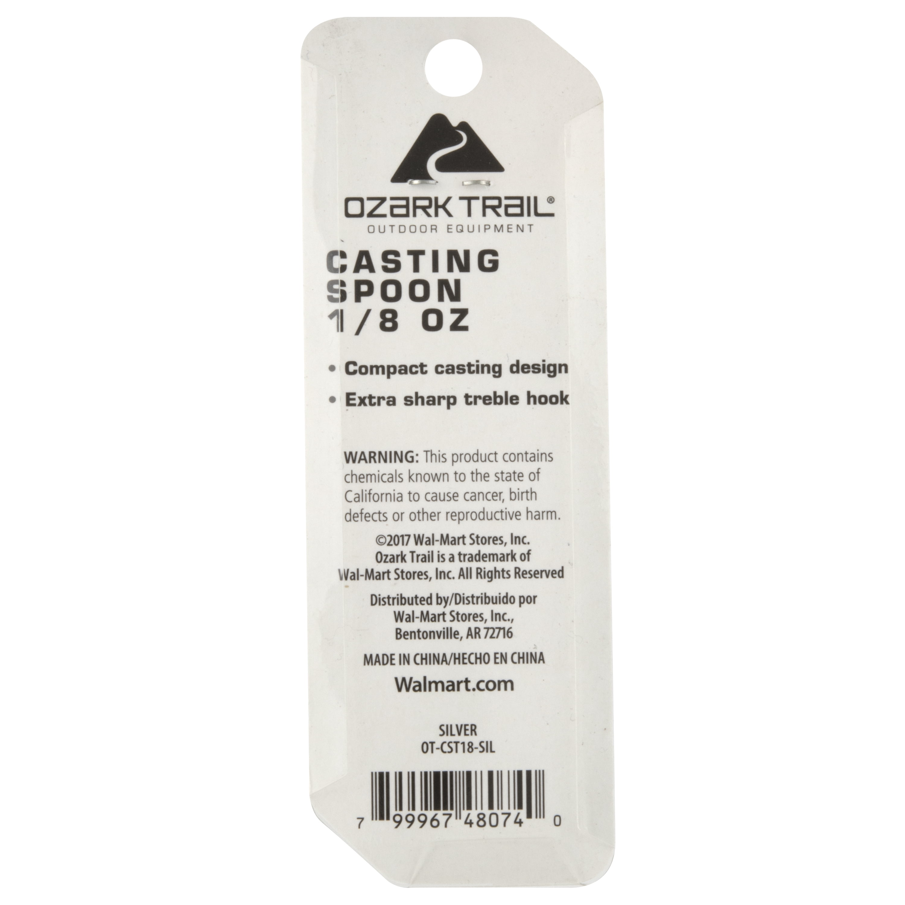 (3 pack) Ozark Trail 1/8 oz. Cast Spoon Fishing Lure, Silver