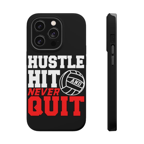 DistinctInk Tough Case for Apple iPhone 15 PRO (6.1" Screen), Compatible with MagSafe Charging - Hustle Hit Never Quit Volleyball
