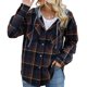 thumbnail image 1 of Camisa con capucha para mujer Estilo a cuadros Manga larga con botones Chaqueta con capucha de fibra de poliéster para mujer para citas en la oficina Calle Azul XL, 1 of 6