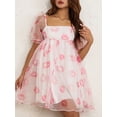 thumbnail image 2 of Coduop Women Layer Dress Square Neck Sundress Puffy Sleeve Mini Tulle Mesh Dresses, 2 of 6