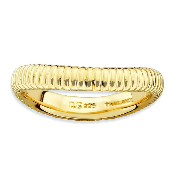 3.25mm 925 Sterling Silver Textured Patterned Stackable Polished Gold PlatedWave Ring Size 10 Stackable Ring for Women
