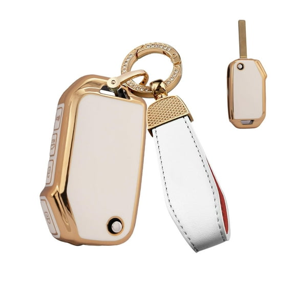 Golden-Edge Flip Key Fob Cover Fit for Kia Forte 2021 2022 Soul Sorento Sportage Telluride Cerato K5 Sports GT NIRO Keyless Key Case with Bling Keychain