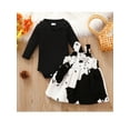 thumbnail image 4 of Baby Girls Jumpsuits Set Fall Ribbed Long Sleeves Romper and Casual Cow Print Plush Dress Outfit, 4 of 9