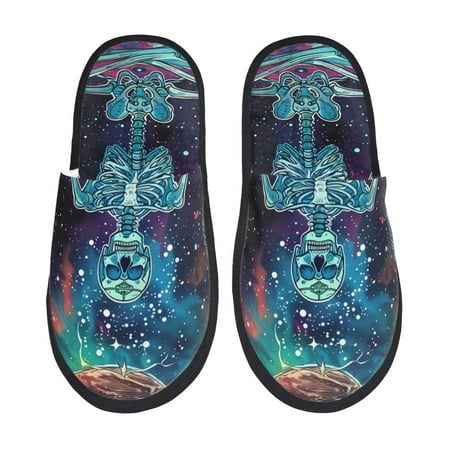 Balery Space Skeleton Meditation Slient Indoor Furry Fleece Comfort House Shoes Soft Non-Slip Home Shoes Cotton slippers House Slippers-- Medium