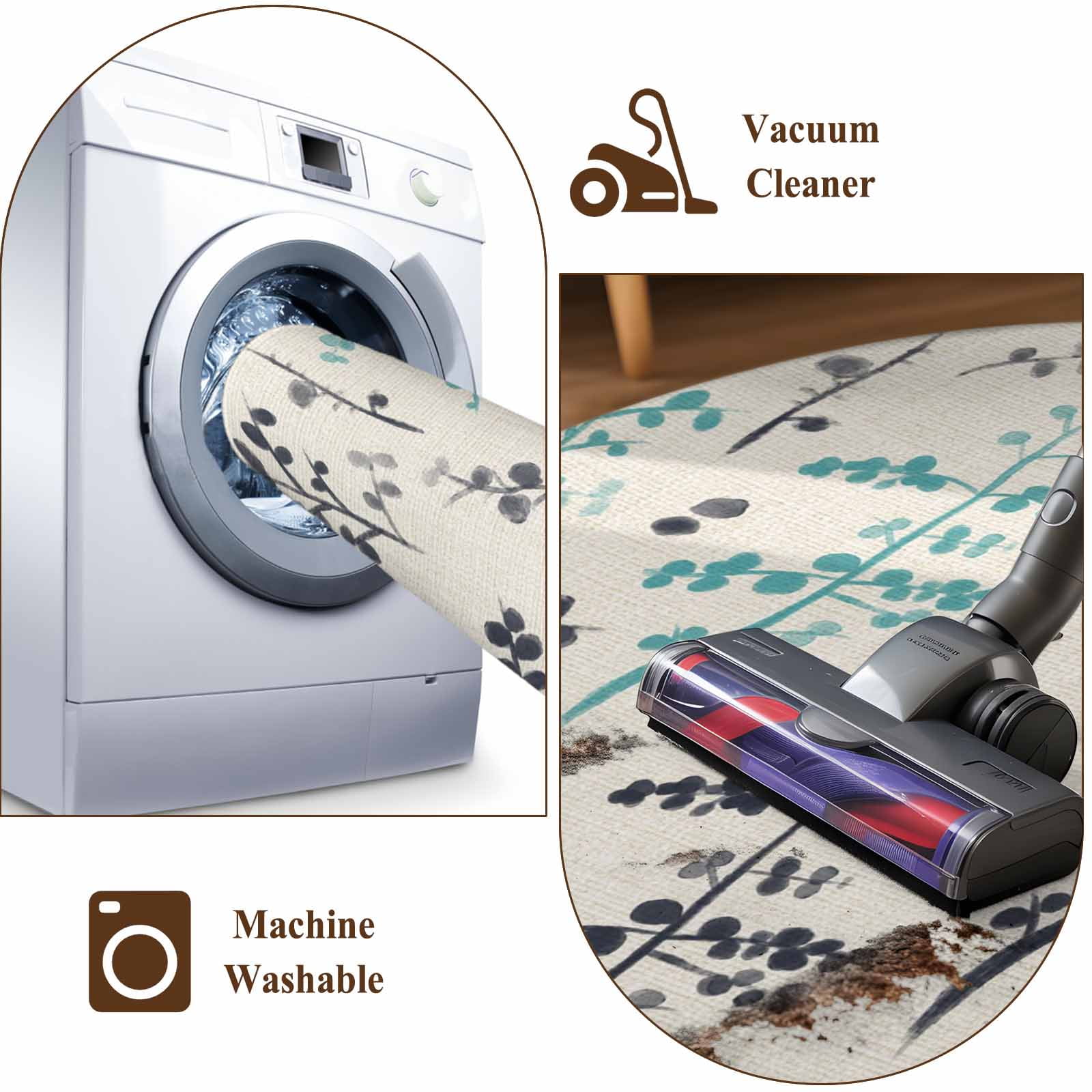 Aqua Grey Botanical 2'x6' Runner Rugs for Hallway Kitchen Bedside Non Slip, Rustic Country Spring Floral Summer Leafv Entryway Rug Runners with Rubber Backing, Long Carpet Runner for Laundry Room