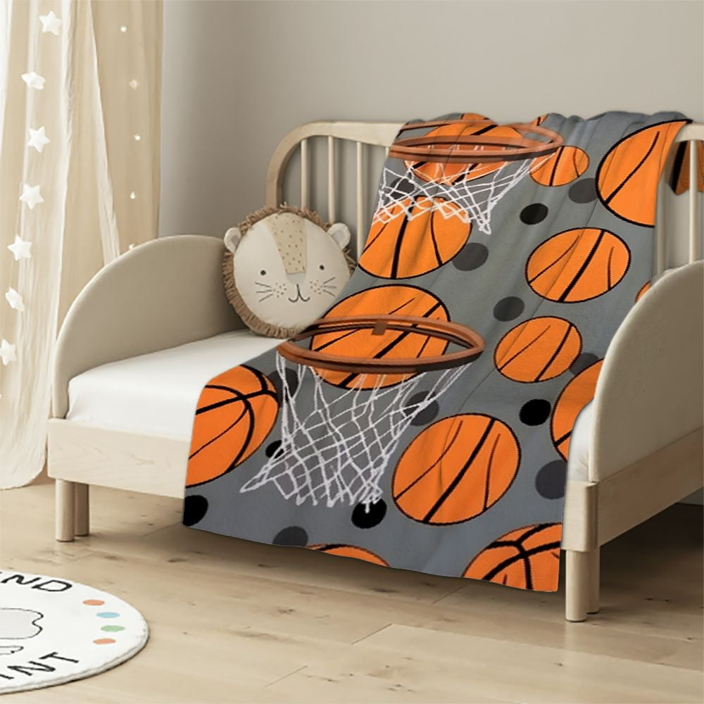 JEUXUS  Basketball Blanket Funny Basketballs Sports Balls on Gray Throw Blankets, Basketball Bedding Room Decor for Boys Girls, Basketball Gifts Warm Soft Fluffy Cozy Flannel Plush Blanket