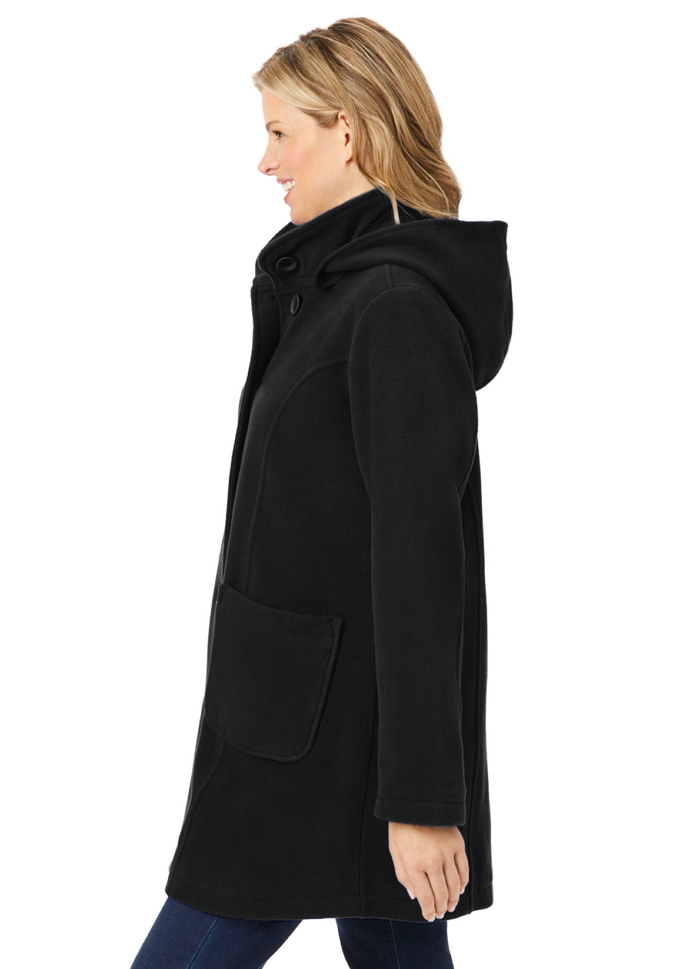 Plus Size Hooded A-Line Fleece Coat - image 3