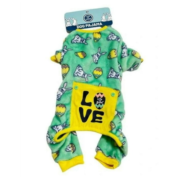 Life Is Good Fleece Easter Bunny and Easter Egg LOVE Dog Pajamas Green Size Medium