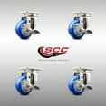 thumbnail image 2 of 3 Inch 316SS Blue Polyurethane Wheel Swivel Top Plate Caster Set with Brake SCC, 2 of 2