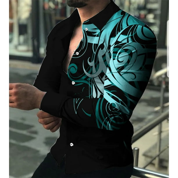 Camisa con botones de impresión 3D de manga larga para hombre, patrón geométrico, volumen, diseño diario de Vaion Fashion Street