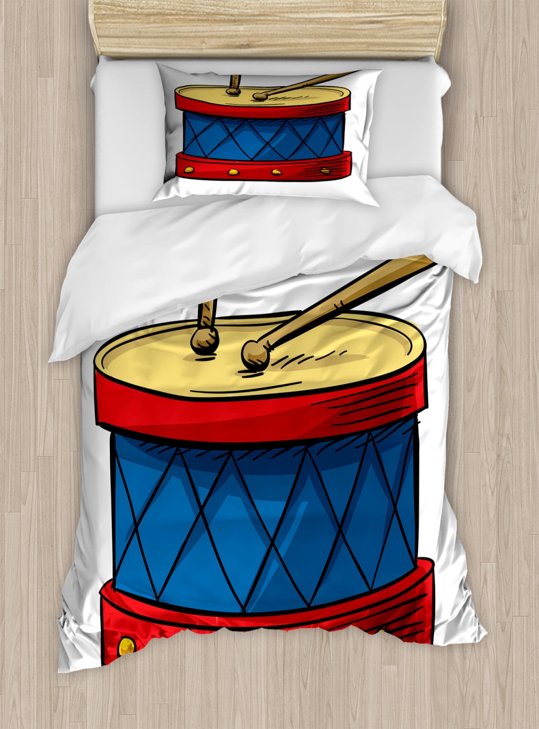 Drums Duvet Cover Set Twin Size, Pattern of a Colorful Single Drum and