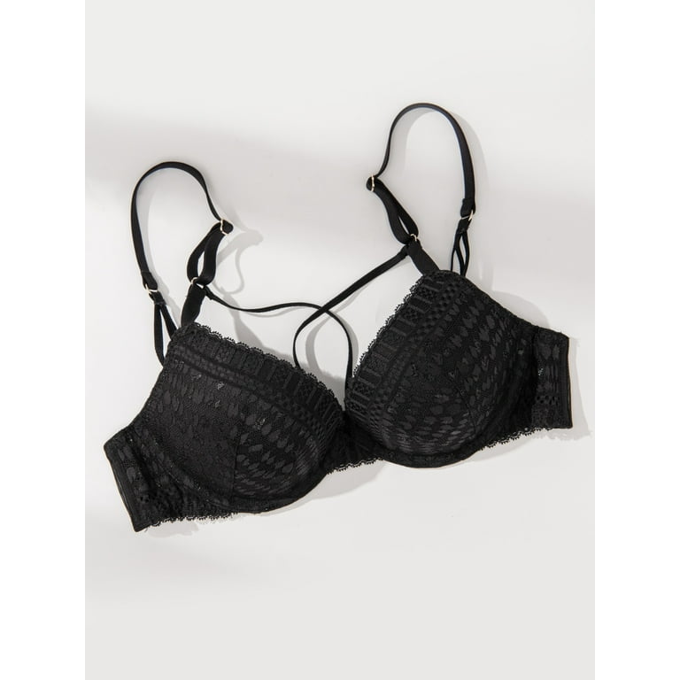DISOLVEWomen’s Thin Push up lace Soft Vest Bra(28 Till 34) Black