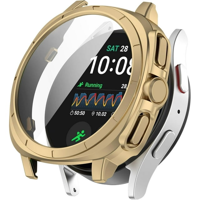KOMI Compatible for Samsung Galaxy Watch 7 44mm 40mm Case Accessories, Hard PC Bumper Resistant Impact Shockproof Protective All-Around Edge Face Cover Galaxy Watch 7 Case Women Men (Gold, 44mm)