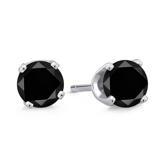Gem Stone King 0.20 Ct Round Black AAA Diamond 14K White Gold Stud Earrings for Women Men