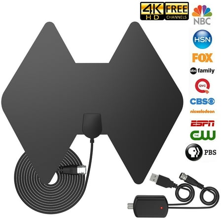 4K TV Antenna, 2019 Newest Indoor Digital HDTV Antenna 80+ Miles Range w/ Powerful Detachable Amplifier Signal Booster & 18 Feet High Performance Coaxial Cable Support 4K 1080P Free local (Best Home Wifi Booster 2019)