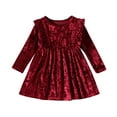 thumbnail image 2 of WOLLED Baby Girls Velvet Ruffle Dress Toddler Pageant Party Gown Spring Fall Long Sleeve Wedding Evening Dress 9M-4Y Winter Christmas A-Line Vintage Dresses, 2 of 9