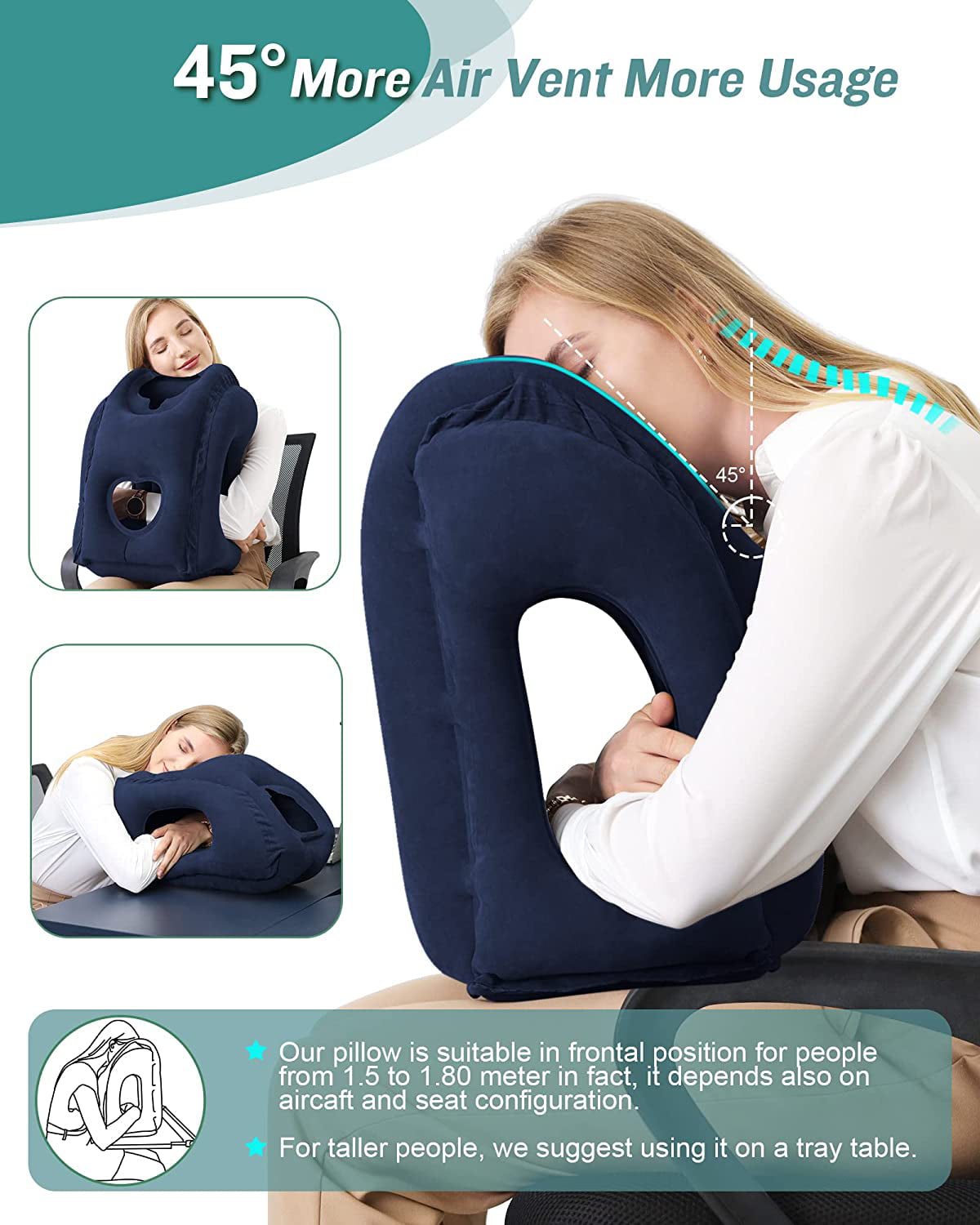 KINSCO Inflatable Travel Pillow，Airplane Neck Pillow for Airplane, Train,  car Backseat, Office Lunch Break, Provides You a Comfortable Sleeping