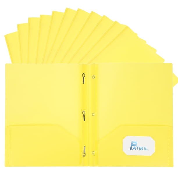 Carpetas de bolsillo Uxcell con sujetadores, 12 piezas de carpetas de papel de plástico de alta resistencia con 3 sujetadores, carpetas de papel para documentos, cartas, tamaño carta, amarillas