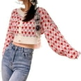 thumbnail image 2 of KOMOO Women Cropped Knitted Cardigan Long Sleeve Button Down Floral Sweater 90s Vintage Aesthetic Knitwear Outerwear, 2 of 9