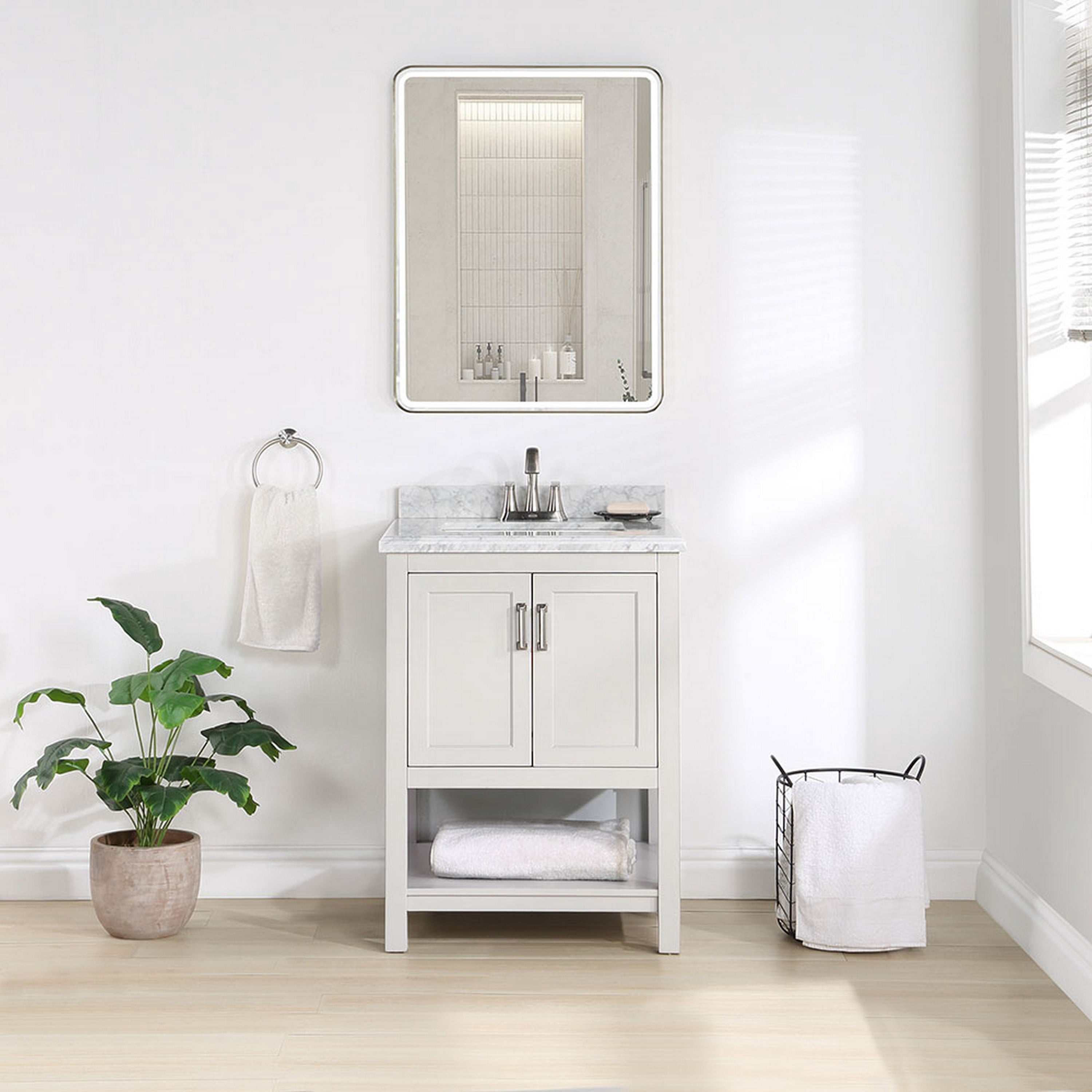 Furniture of America Anya 25" White Single Bathroom Vanity with White Carrera Marble Top and Undermount Sink