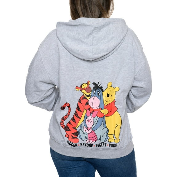 Eeyore Winnie The Pooh Tigger Hoodie Sweatshirt Zippered Gray Womens Plus Size