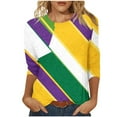 thumbnail image 2 of UPPADA Femmes T-Shirts à Manches 3/4 Mardi Gras Yall T-Shirts à Imprimé Floral Col Rond Blouse à devant Plissé Hauts d'Été Décontractés Chandail à Enfiler Haut Mode Fête Défilé Hauts Hauts à Manches 3/4 pour Femmes Aubaines, 2 of 5