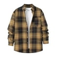 thumbnail image 4 of LZHGirlshop Men's Plaid Long Sleeve Shirts Button Down Shirt Casual Cotton Collared Shirt Jacket with Pockets,Yellow,XL, 4 of 7