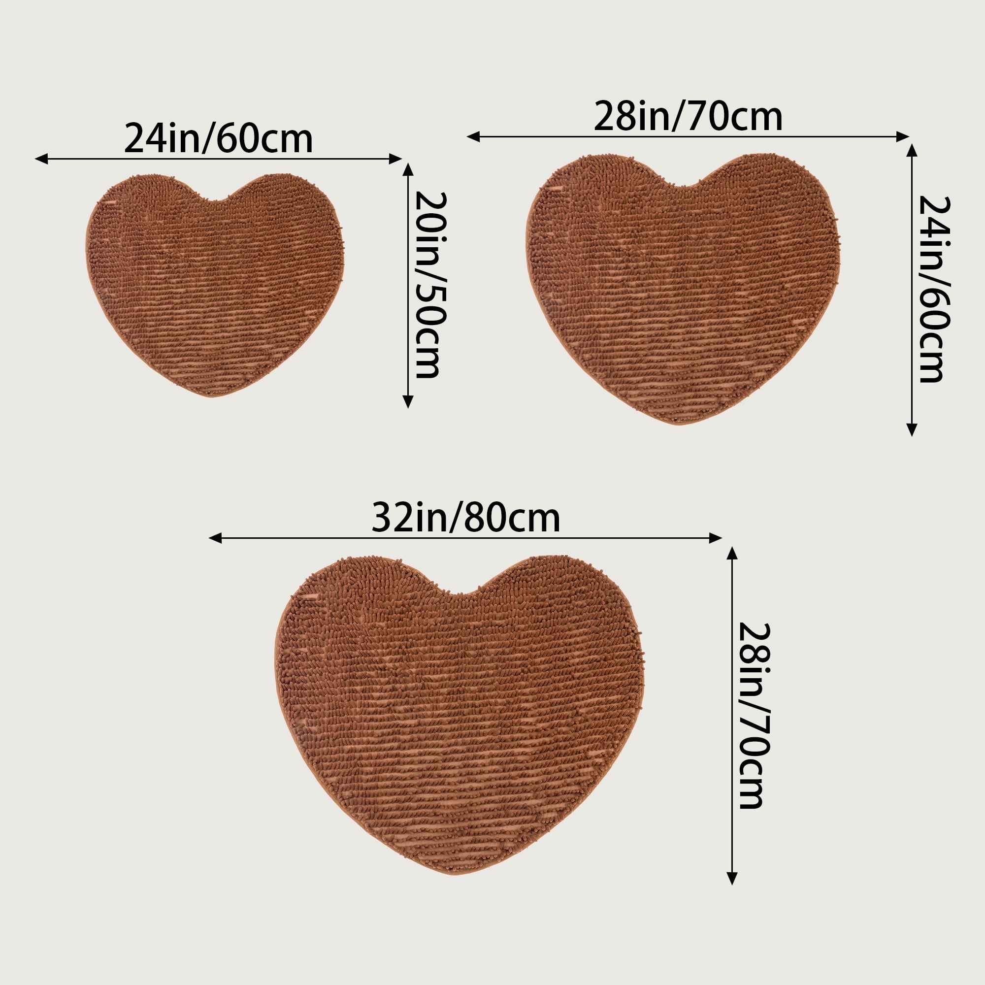 Unique Bargains Heart Shaped Chenille Bath Rugs Soft Shaggy Bath Mat Brown 20" x 24"
