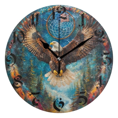 DEIARA White Headed Sea Eagle Burgundy Butterfly Wall Clock 10in Silent Mechanism Battery Operated Retro Style for Living Room Bedroom and Kitchen Black Pointer