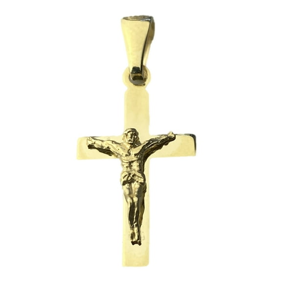 14k Gold Plated over 925 Sterling Silver Crucifix Cross Cruz De Plata Plain Small Micro Pendant 1"