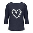thumbnail image 4 of Women 3/4 Sleeve Sweater Tops Heart Printed Crew Neck Rib-knit Pullover Casual Tee Shirt Valentines Day Clothes (M, Navy A), 4 of 5