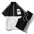 thumbnail image 1 of 2023 Spring And Summer New Wholesale Foreign Trade Plus Size Couple Color Matching Short-Sleeved T-Shirt Men's Waffle Shorts Two-Piece Set, 1 of 3