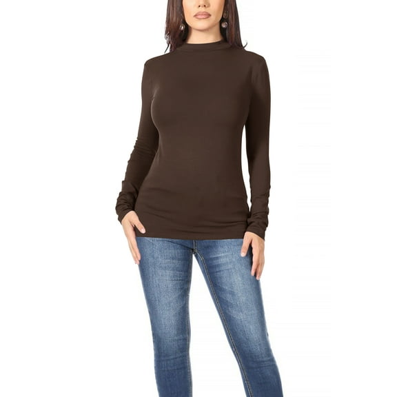 Women's Casual Solid Mock Neck Long Sleeve T-Shirt Top
