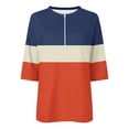 thumbnail image 5 of Htigea Womens 1/4 Zip Pullover Tops Color Block 3/4 Sleeve T Shirt Casual Loose Fit Tunic Tees Dressy Blouse Navy XL, 5 of 5
