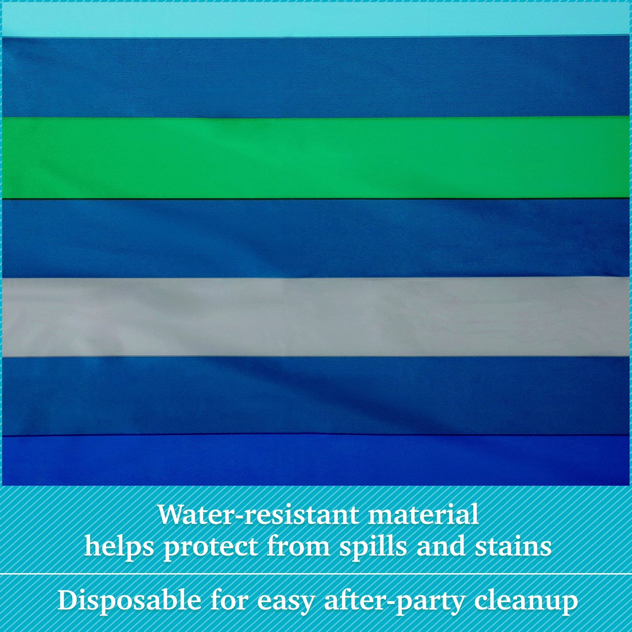 (6 pack) Rectangular 54" x 84" Green/Blue Stripe Table Cover, by Way To Celebrate