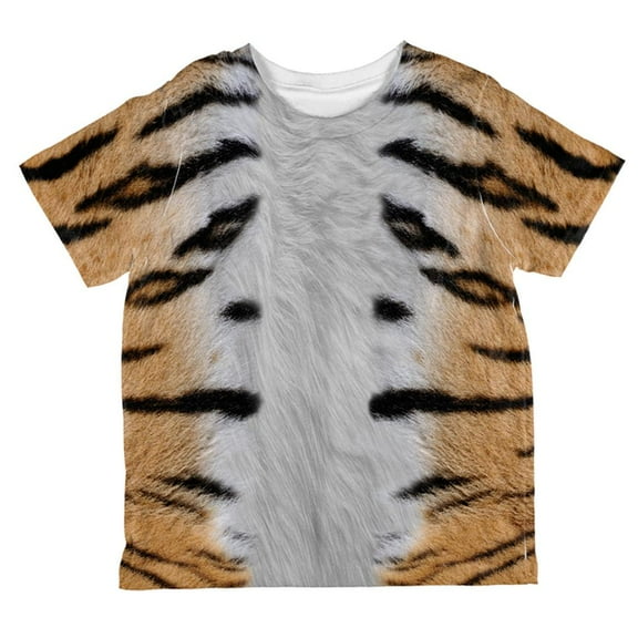 Halloween Tiger Costume All Over Toddler T Shirt White-Black 4T