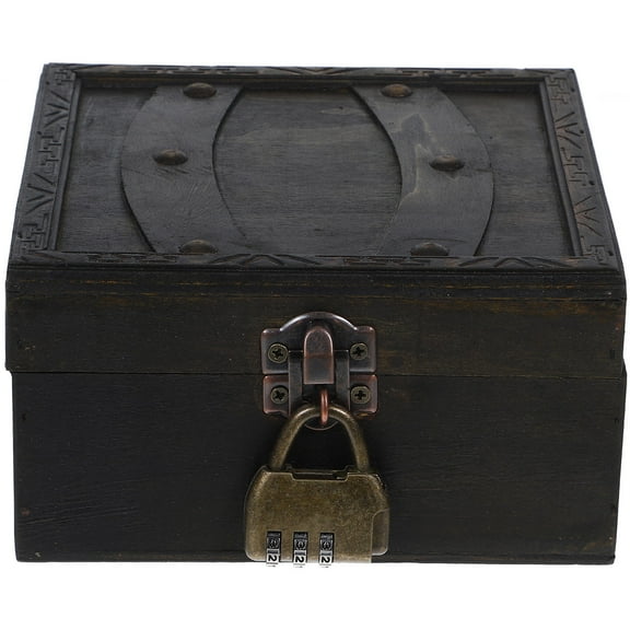 WHAMVOX Small Wooden Pirate Treasure Chest Vintage Keepsake Case Dark Brown