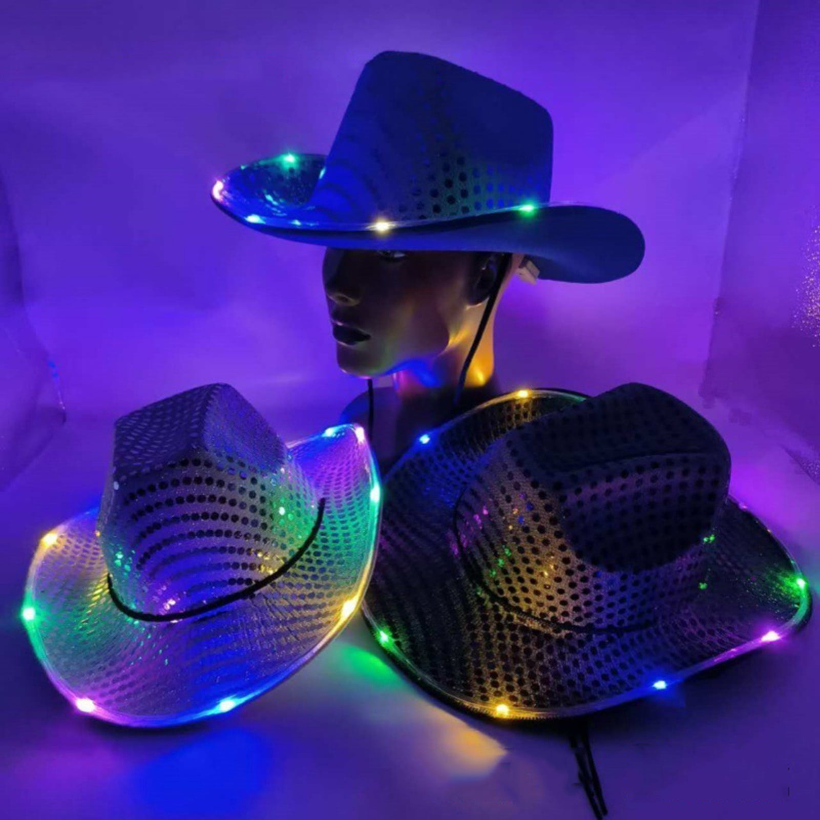4251 Led Cowboy Hat Light Up Glitter Cowboy Hat With Sunglasses Sequin Space Toudaret LED Cowboy Hat Light Up Glitter Cowboy Hat with  main image 2