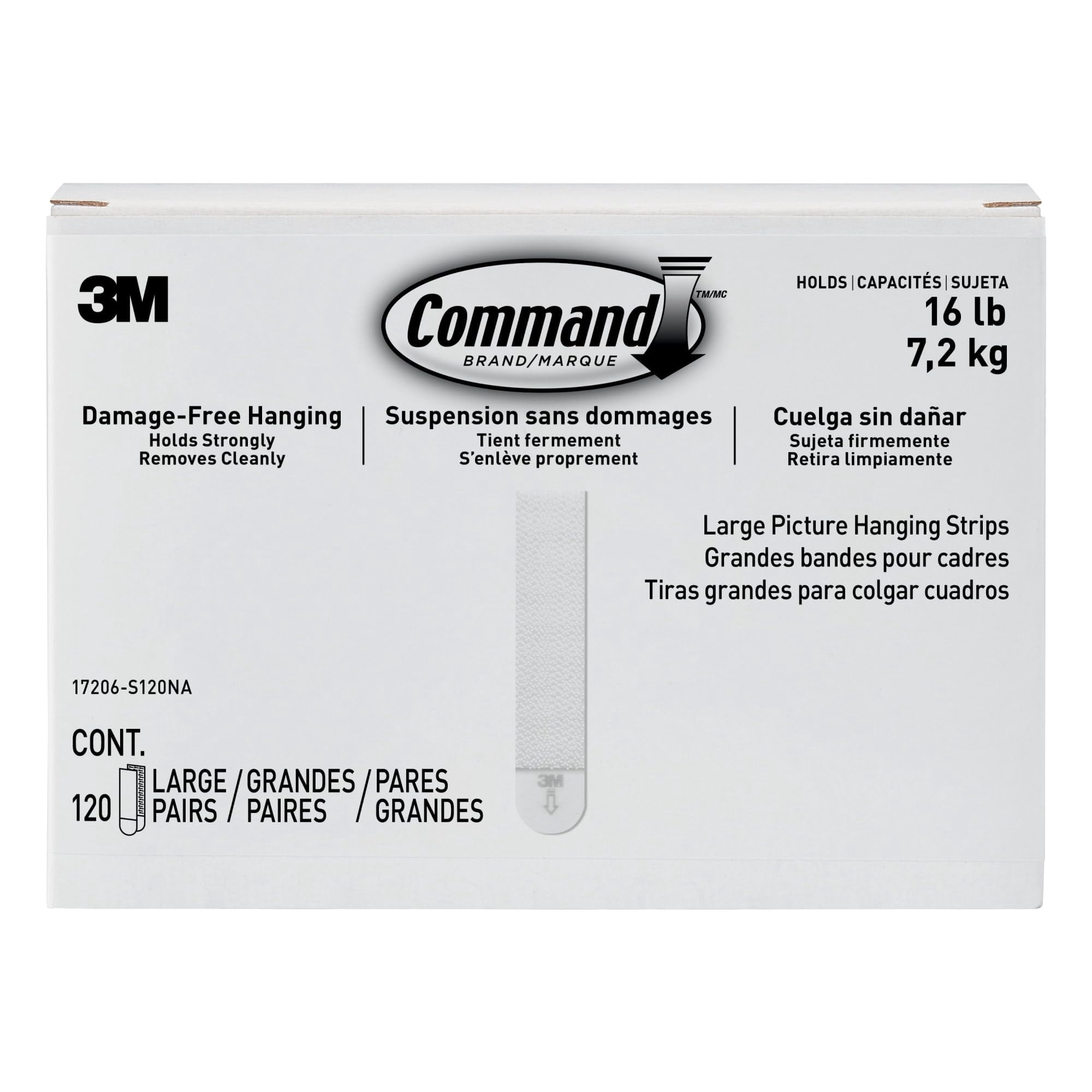 Command Large Picture Hanging Strips, 120 Pairs (240 Command Strips), Damage Free, Use to Hang Dorm Decorations, White