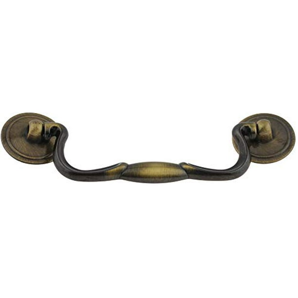 Satin Antique Brass Drawer Bail Pull, Vintage Cabinet Hinges And Handles
