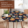 thumbnail image 3 of Brown Basketball Football Round Tablecloth 45-54 Inch Round Fitted Table Cloth with Elastic Edge, Ball Watercolor Navy Blue Waterproof Table Cover Protector for Outdoor Picnic Party Dining, 3 of 9