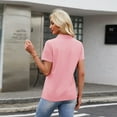 thumbnail image 4 of Women's Short Sleeve V Neck Polo Shirts Summer Collared Tops Casual Loose Tees Tops,Pink M, 4 of 5