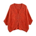 thumbnail image 4 of enyan Women's Summer Crop Shirt Lightweight Cardigan Sweater Ruffle Shirt Casual Button Shurgs Sweaters Long Sleeve Tops（Orange,One Size）, 4 of 4