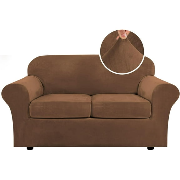 PrimeBeau 3 Piece Velvet Sofa Cover High Stretch Couch Slipcover for 2 Cushion Couch(Loveseat, Luggage Color)