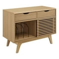 thumbnail image 1 of Pemberly Row Wood & Vinyl Record Display Stand with 2 Drawers in Oak, 1 of 8